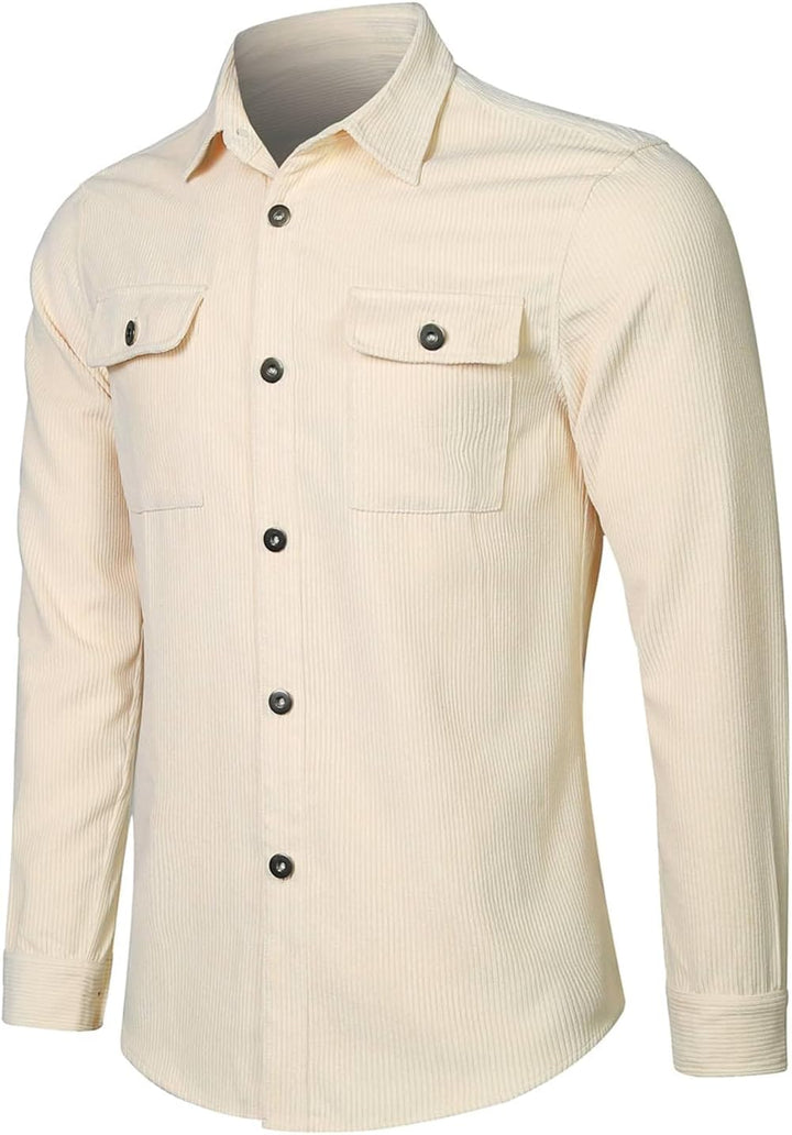 Elegancity Herren Hemd Cord Langarm Freizeithemd Männer Jacke Regular Fit Button Up Hemdjacke Mit Kl