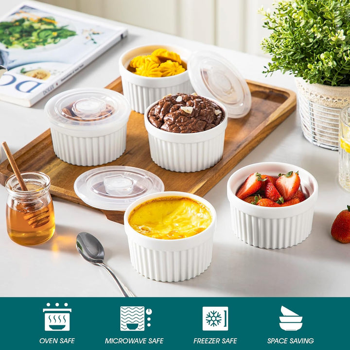 vancasso RAMEKINS 320ml Soufflé Förmchen Set von 6, Ø10,6cm Creme Brulee Schälchen Backofen sicher,