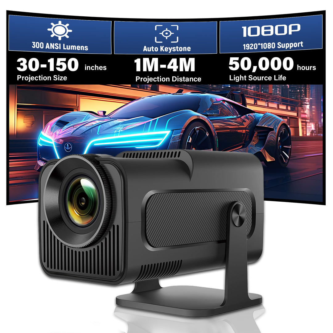 Tragbarer Videoprojektor mit WLAN & Bluetooth - 1920 x 1080P & 300 ANSI, Android 11, Automatische Tr