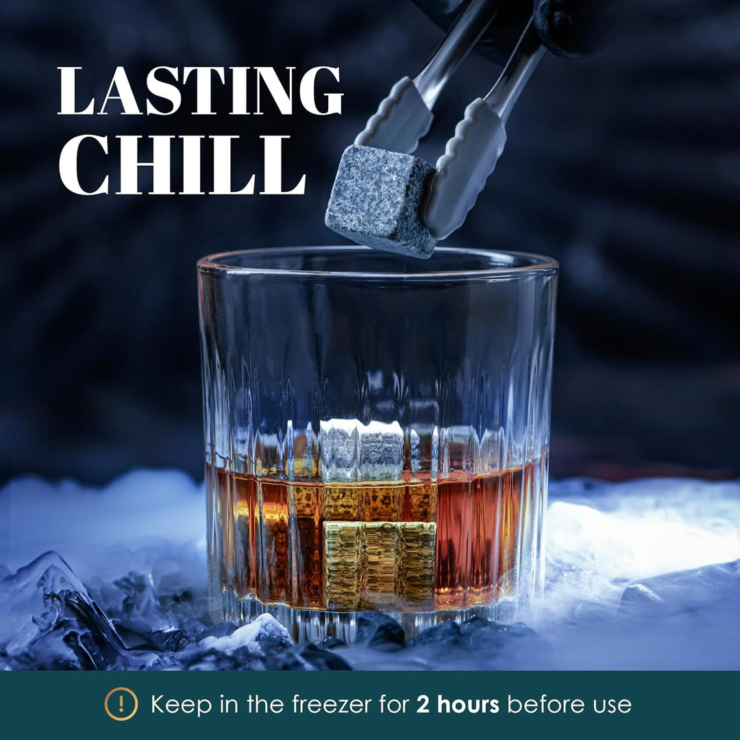 Whisky Steine Geschenkset – Eiswürfel Wiederverwendbar, Whiskey Geschenke für Männer in Schwarzem Ho