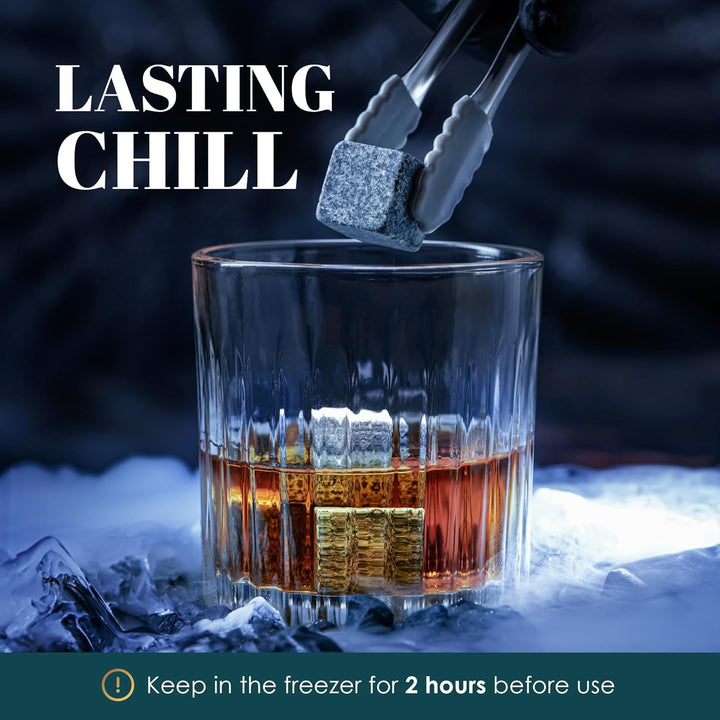 Whisky Steine Geschenkset – Eiswürfel Wiederverwendbar, Whiskey Geschenke für Männer in Schwarzem Ho
