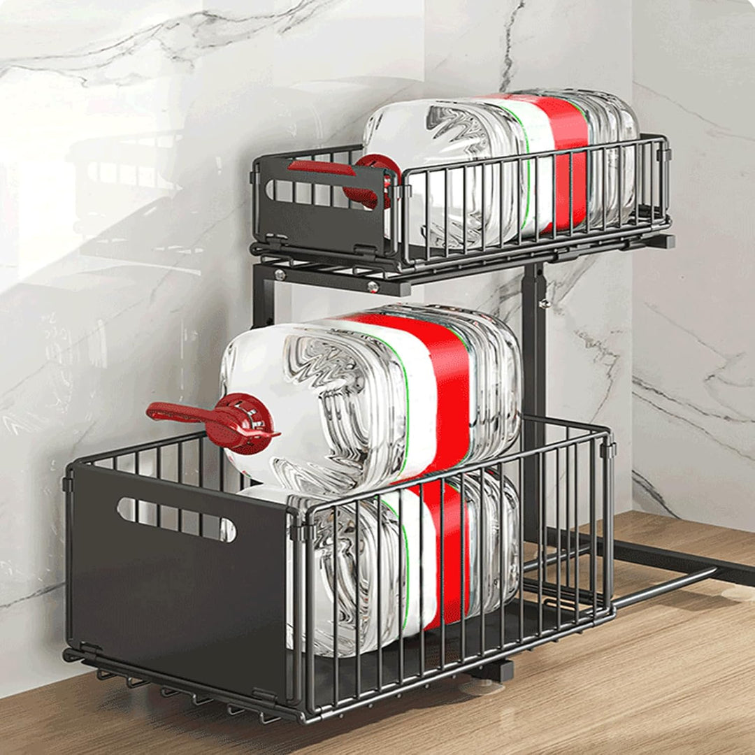 Ausziehbarer Organizer aus Metall, Aufbewahrung unter der Spüle, verstellbar, ausziehbar, Schublade,