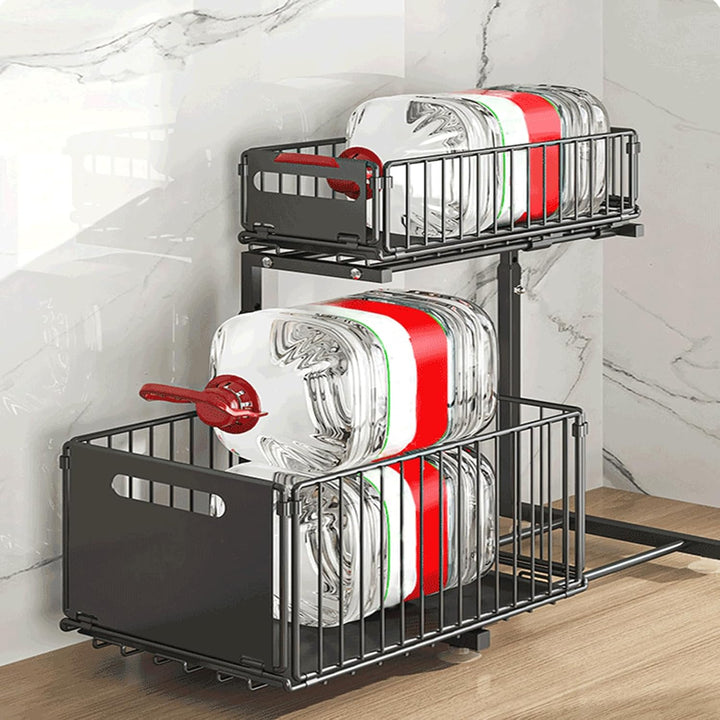 Ausziehbarer Organizer aus Metall, Aufbewahrung unter der Spüle, verstellbar, ausziehbar, Schublade,