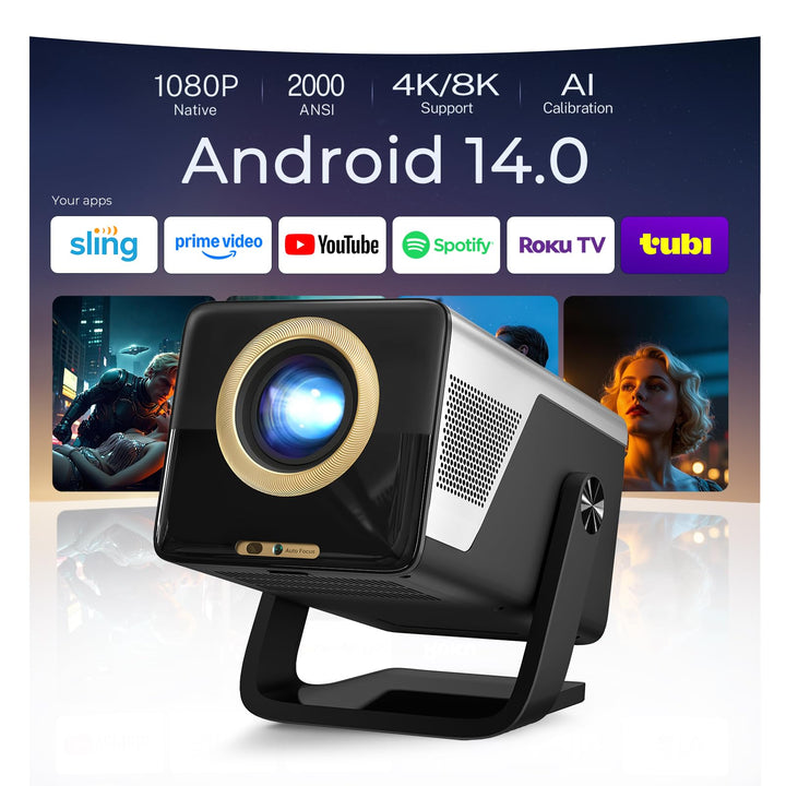 2026 Neuer 2000ANSI Beamer Smart Projektor Full HD Native 1080P Android14 Built-in Apps Autofokus/Ke