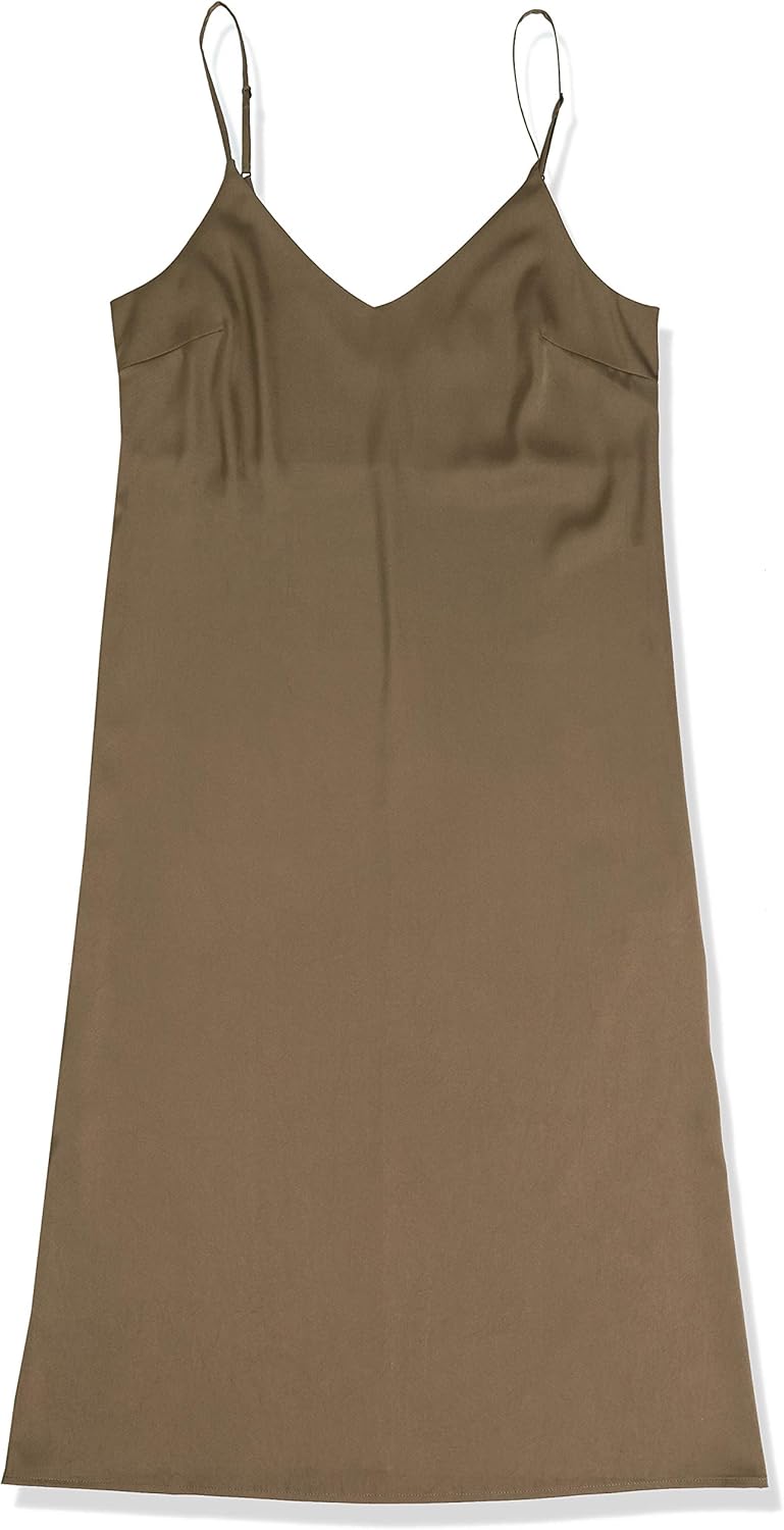 The Drop Damen Ana Silky Midi-Slip-Kleid mit V-Ausschnitt XXS Dunkles Olivgrün, XXS Dunkles Olivgrün