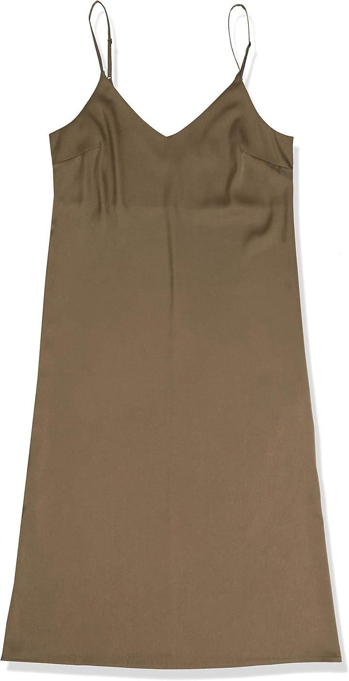 The Drop Damen Ana Silky Midi-Slip-Kleid mit V-Ausschnitt XXS Dunkles Olivgrün, XXS Dunkles Olivgrün