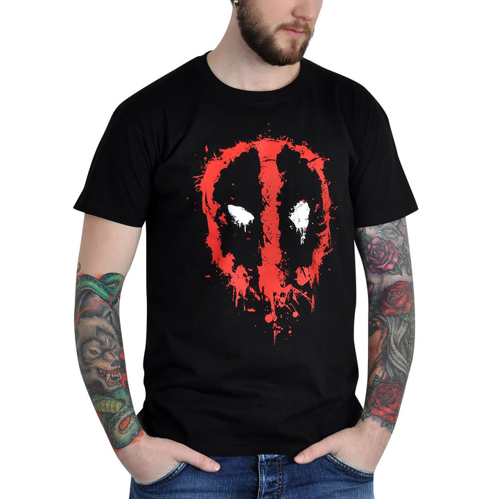 Elbenwald Marvel T-Shirt Deadpool Splatter Symbol Brustprint für Herren schwarz - XL