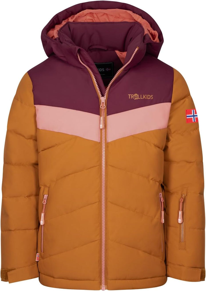 Trollkids Mädchen Winterjacke Gryllefjord 104 Burgunderrot/Karamell-Braun/Lachsrosa, 104 Burgunderro