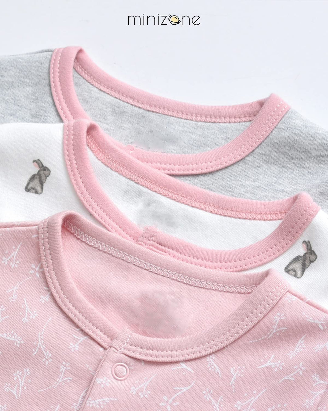 Minizone Baby Schlafanzug Pack of 3, Strampler Langarm Pyjamas Schlafstrampler 6-9 Monate 6-9 Monate