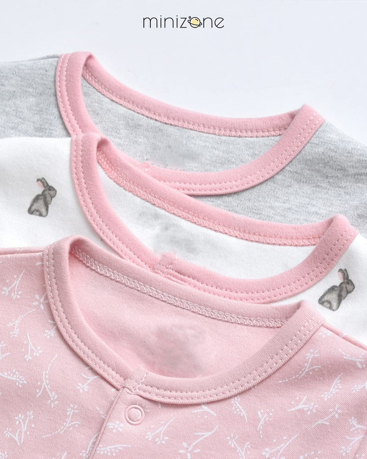 Minizone Baby Schlafanzug Pack of 3, Strampler Langarm Pyjamas Schlafstrampler 6-9 Monate 6-9 Monate