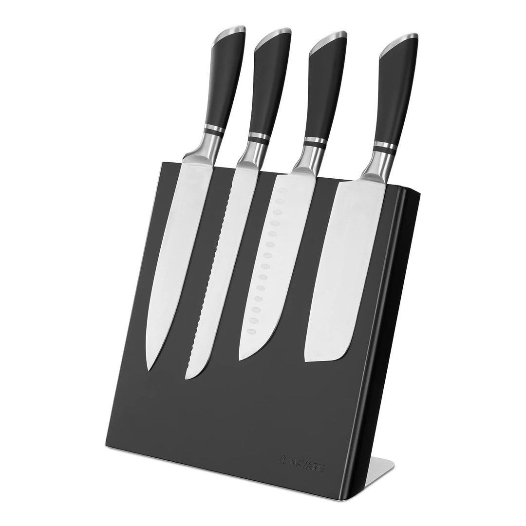 Navaris Messerhalter magnetisch aus Kautschuk 27,7x27,5x12cm - Magnet Messerblock Messerbrett Holz M