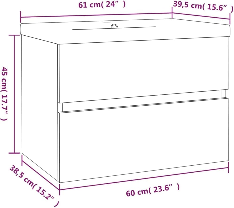 WIFESE Waschbeckenschrank mit Einbaubecken 61x39,5x18,5 cm Räuchereiche Holzwerkstoff Waschtischunte