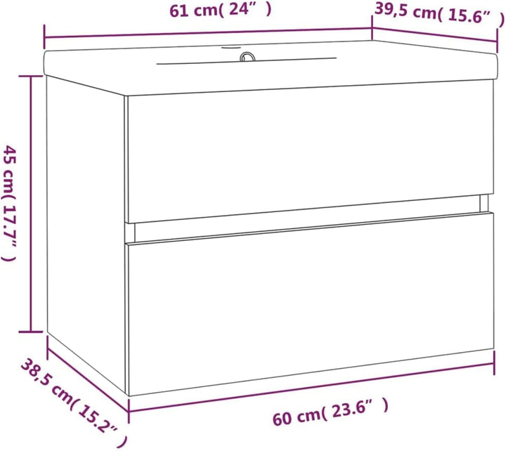 WIFESE Waschbeckenschrank mit Einbaubecken 61x39,5x18,5 cm Räuchereiche Holzwerkstoff Waschtischunte