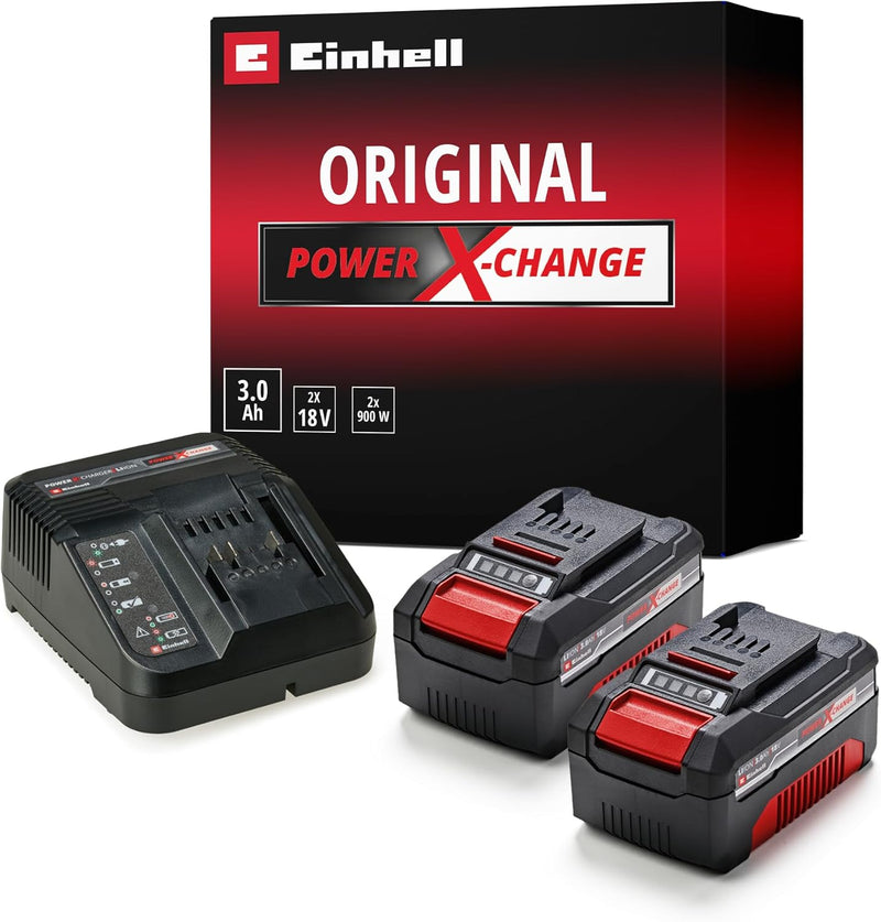 Original Einhell Starter Kit 2x 3,0 Ah Akkus und Ladegerät Power X-Change (Li-Ion, 18 V, 60 min Lade