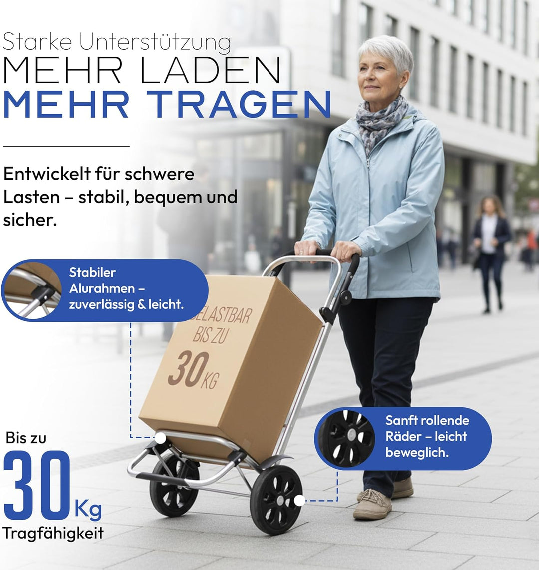 Dimono® Einkaufstrolley Rolltex Klappbarer 3 in1 Trolley zum Einkaufen; 56 Liter inkl. Kühlfach; Tra