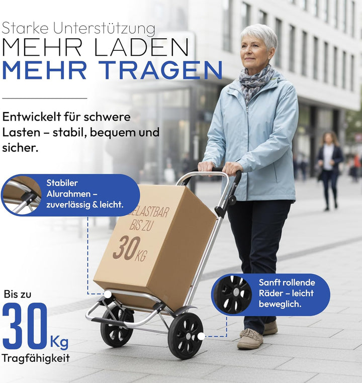 Dimono® Einkaufstrolley Rolltex Klappbarer 3 in1 Trolley zum Einkaufen; 56 Liter inkl. Kühlfach; Tra