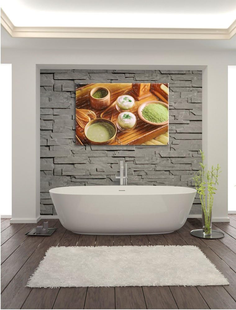 Pixxprint schön dekorierter Matcha Tee als Leinwandbild/Grösse: 100x70 / Wandbild/Kunstdruck/fertig