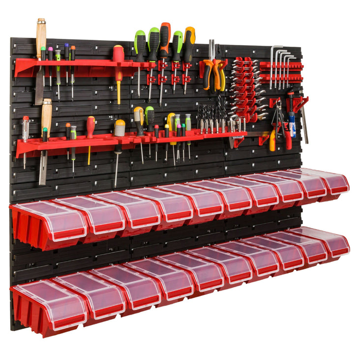 Lagersystem Werkstattregal | 117 x 78 cm | NPKL Wandregal mit Stapelboxen - Wandplatten Extra Starke