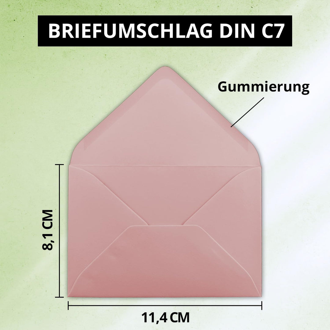 100x kleine Umschläge in Alt-Rosa DIN C7 8,1 x 11,4 cm mit Spitzklappe und Nassklebung in 110 g/m² -