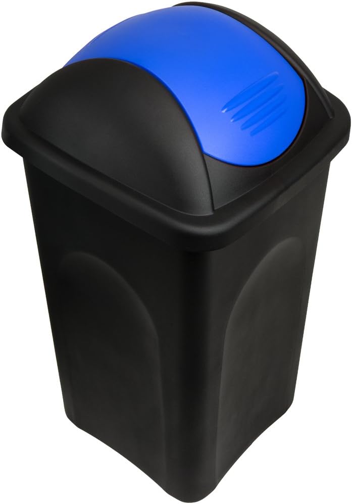 Stefanplast® Mülleimer mit Schwingdeckel, 60 Liter Schwarz/Blau, Schwarz/Blau