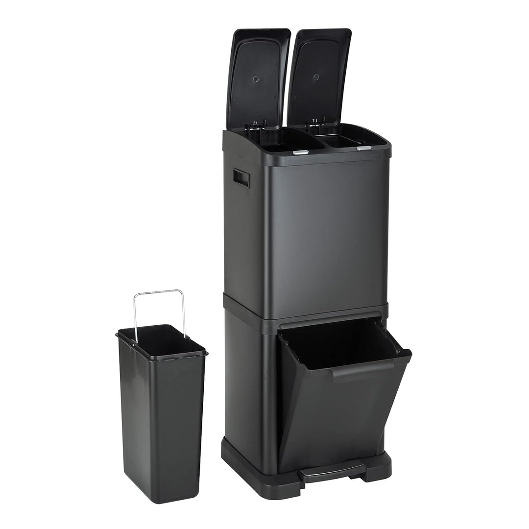 SVITA 3XCOMBO32 Mülleimer Treteimer Abfalleimer Mülltrennung mit Schubfächern Schwarz (32 Liter 2x8L