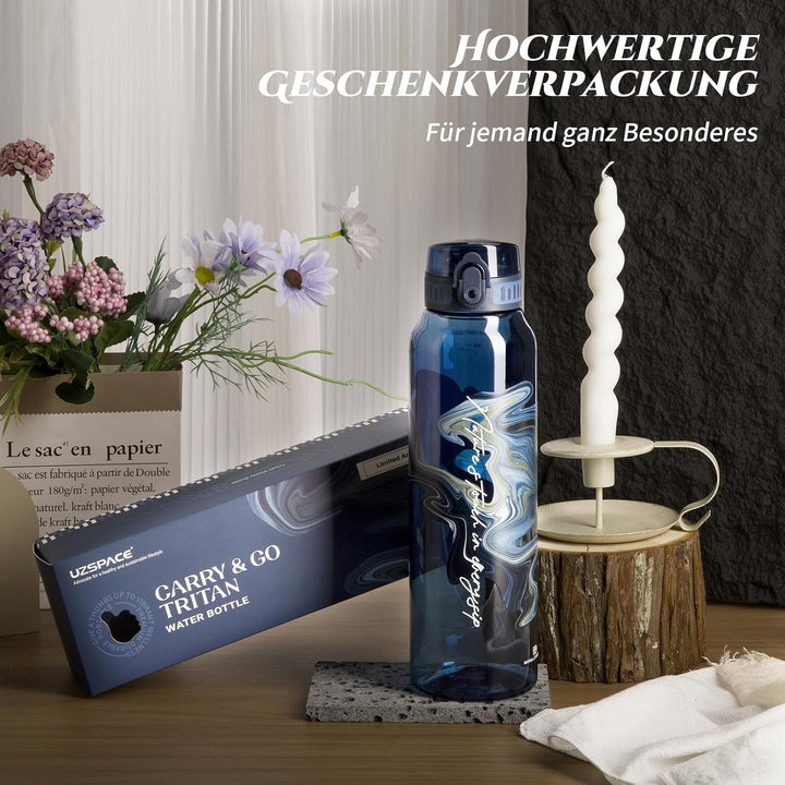 UZSPACE Trinkflasche Sport 1L, Tritan Bpa-Frei Trinkflasche Auslaufsicher mit Einhandbedienung, Kohl
