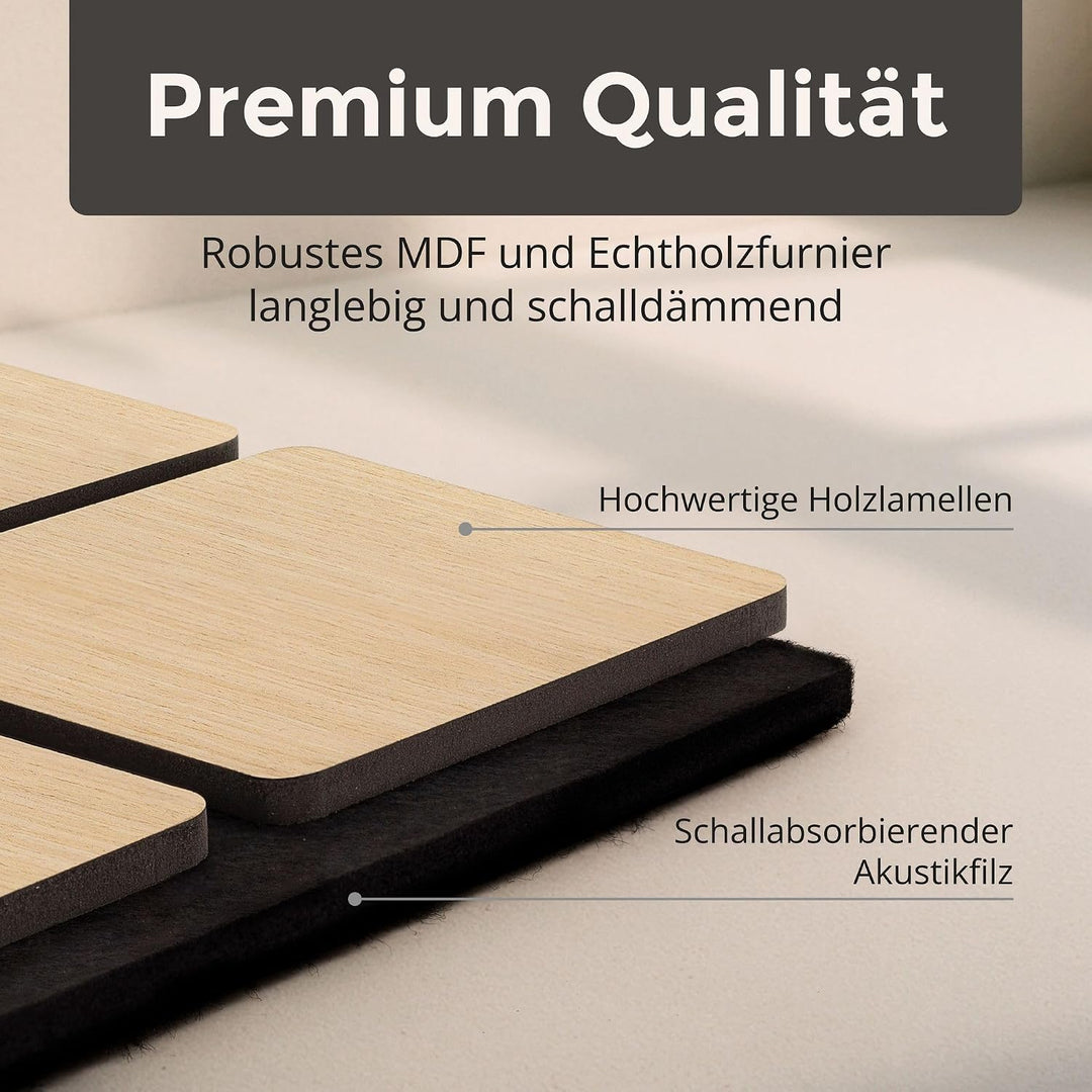 4x Akustikpaneele Holz 60x60cm mit 3D-Quadrat-Muster Eiche hell | Wandpaneele Holz für Schallschutz