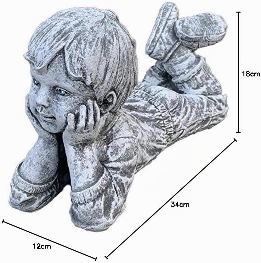 Stone and Style Steinfigur liegender Junge frostfest wetterfest Steinguss
