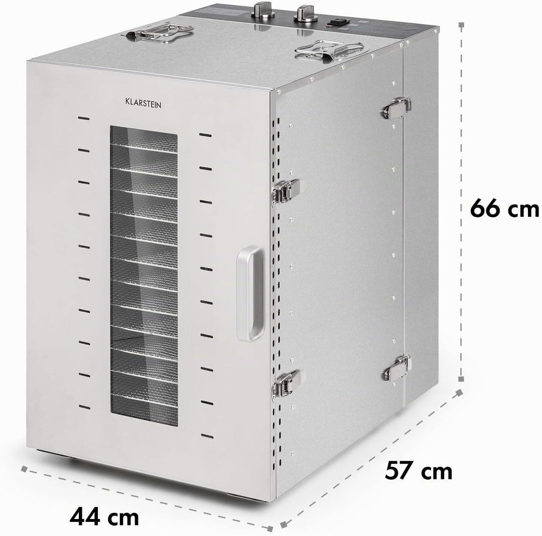 Klarstein Master Jerky - Dörrautomat, Dehydrator stufenlos regelbare Temperatur von 40-90 °C, 15h-Ti
