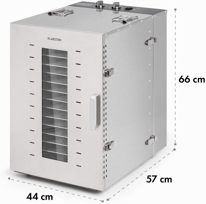 Klarstein Master Jerky - Dörrautomat, Dehydrator stufenlos regelbare Temperatur von 40-90 °C, 15h-Ti