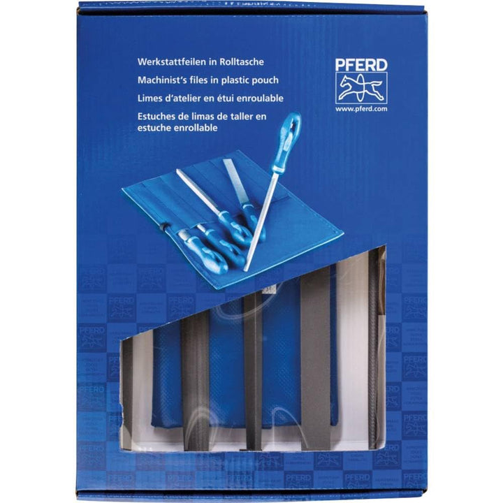 PFERD Werkstattfeilen-Set in PVC-Rolltasche mit Umkarton, 5 Feilen, Kreuzhieb H2, 250mm, 11801542 –