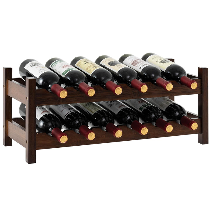 COSTWAY Weinregal Bambus für 12 Flaschen, Flaschenregal mit 2 Etagen, Flaschenhalter für Keller, Küc