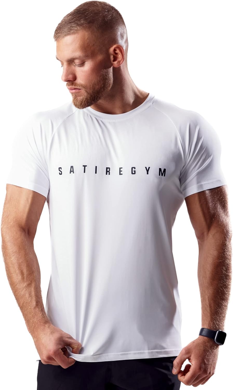 Satire Gym - Sport Shirt Männer atmungsaktiv - enganliegendes &amp; schnelltrocknendes Fitness Tshirt He