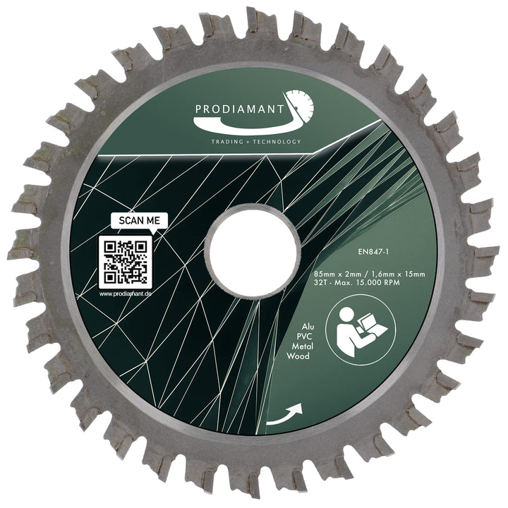 PRODIAMANT Sägeblatt 85mm x 15mm für Holz, Metall & Alu - kompatibel mit Tauchsäge, Kappsäge & Kreis