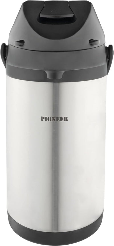 Pioneer Airpot Isolier-Pumpkanne, 4 Liters, Edelstahl-Getränkespender, Doppelwandig mit Griff, Bis z