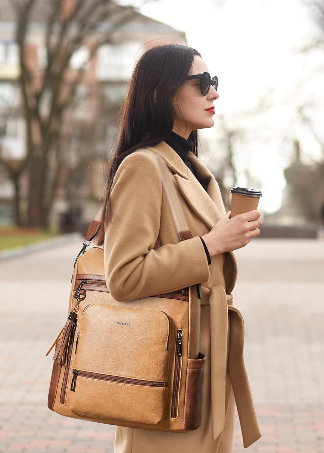 Shrrie rucksack damen elegant geeignet für 15,6Zoll-Notebooks Langlebig wasserdicht Damen aus Leder