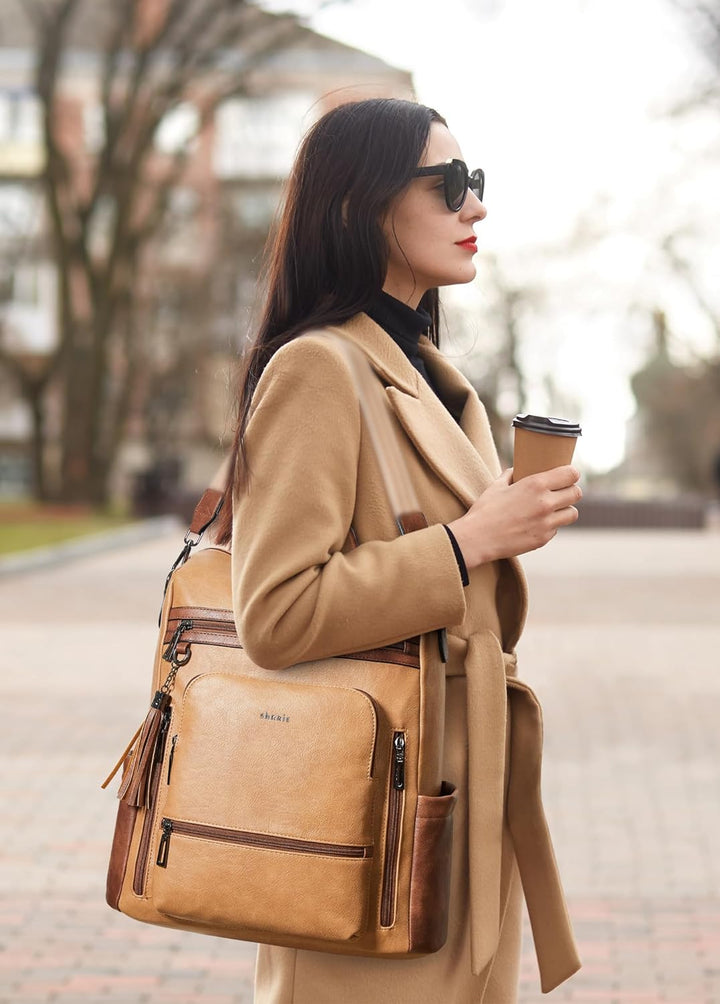 Shrrie rucksack damen elegant geeignet für 15,6Zoll-Notebooks Langlebig wasserdicht Damen aus Leder
