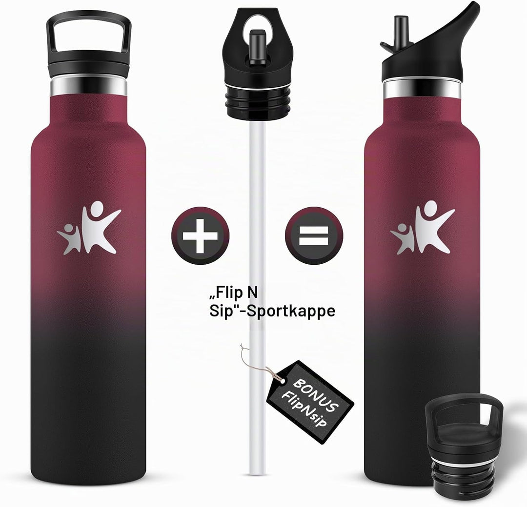 KollyKolla Trinkflasche 750ml, Thermosflasche mit Strohhalm, Isolierflasche BPA-Frei Auslaufsicher,