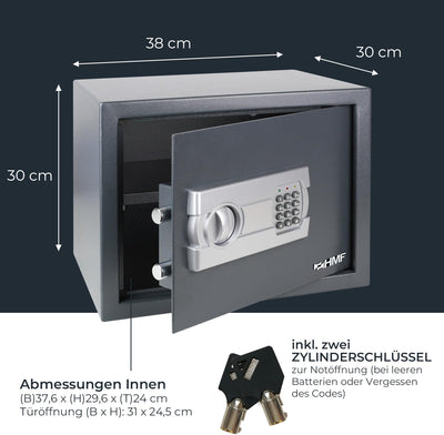 HMF Tresor Safe Möbeltresor Elektronikschloss 380 x 300 x 300 mm