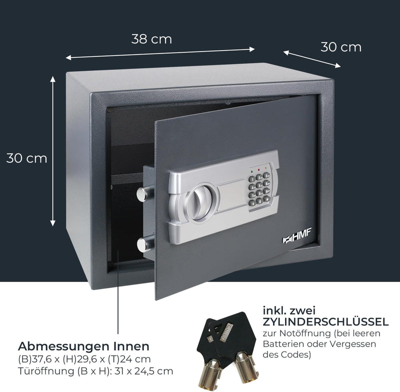 HMF Tresor Safe Möbeltresor Elektronikschloss 380 x 300 x 300 mm