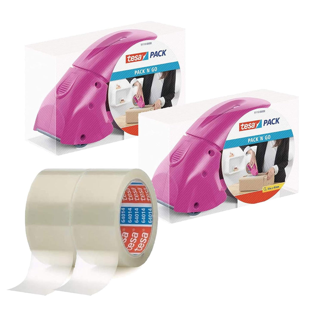 tesapack Abroller Pack' n' Go - Ergonomischer, pinker Handabroller für Paketbänder - Inklusive 50 m