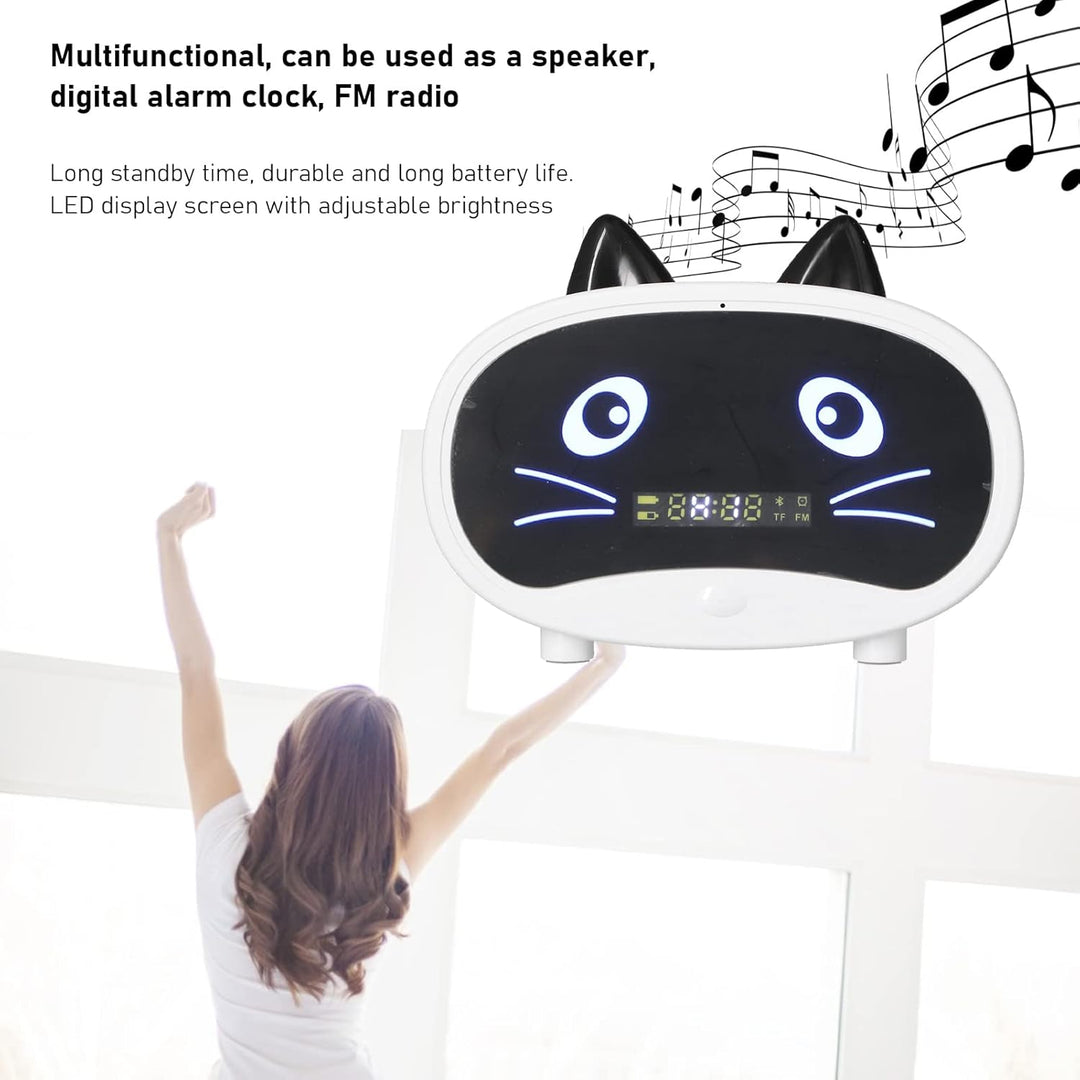 Topiky Digitaler Wecker-Lautsprecher, Cartoon-Katzen-Wecker mit Temperaturanzeige, Dual-Wecker, Blue
