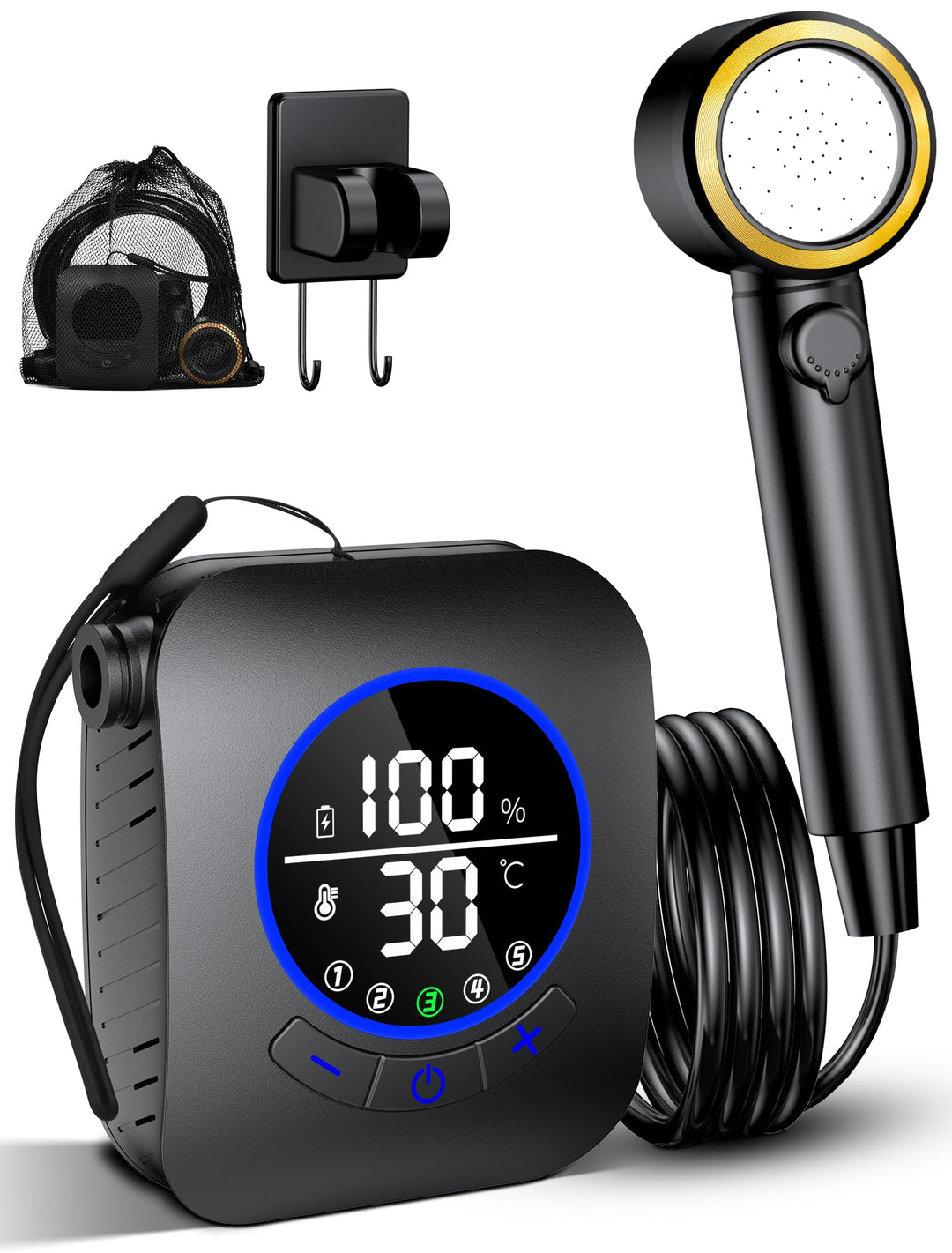 Rsaoty Tragbare Campingdusche, Camping Dusche mit Pumpe, Tragbare Duschen Outdoor, 8000mAh wiederauf