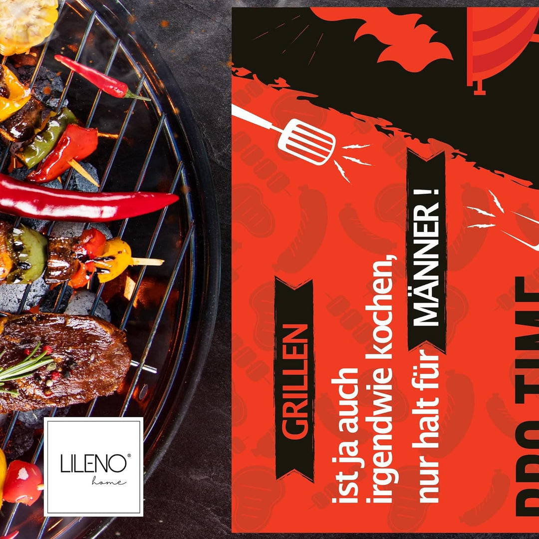 LILENO HOME Grill u. BBQ Matte 75 x 120 cm (BBQ Time Männer Rot) - als perfekte bodenschutz Unterlag