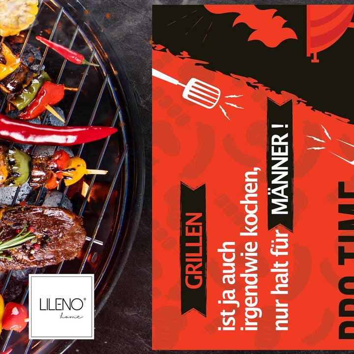 LILENO HOME Grill u. BBQ Matte 75 x 120 cm (BBQ Time Männer Rot) - als perfekte bodenschutz Unterlag