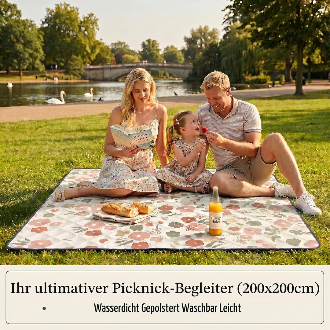 Picknickdecke Wasserdicht, Pikncik Decke Gross, Picknickdecke 200x200cm, Faltbar Leicht Tragbar Outd