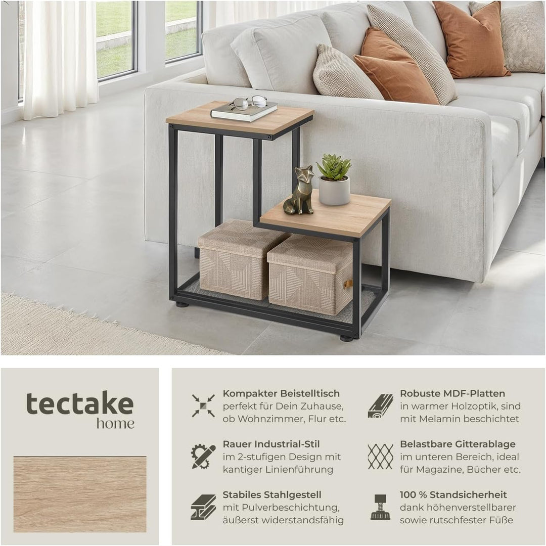 tectake® Industrial Beistelltisch Holz + Metall, Couchtisch 60,5 x 35,5 x 60,5 cm, Deko Wohnzimmer,