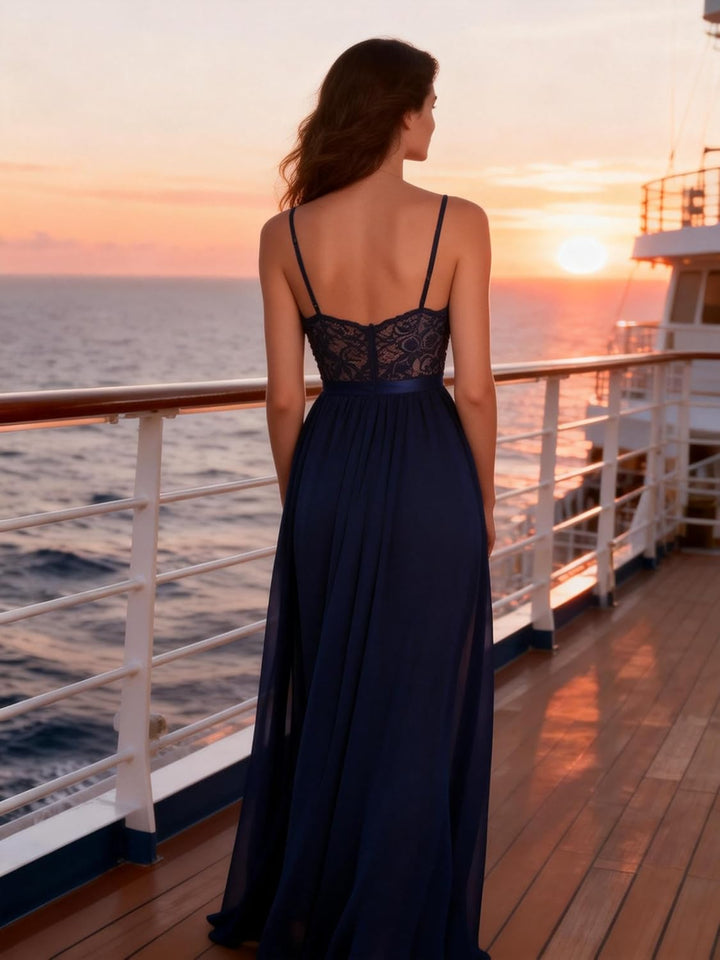 DRESSTELLS Damen Abendkleider Elegant für Hochzeit Brautjungfernkleider Lang Chiffon Brautjungfernkl