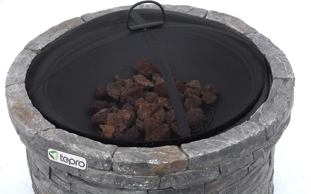 tepro Feuerstelle Gladstone Ø 67,5 cm – Outdoor Feuerstelle in eleganter Steinoptik mit Funkenschutz