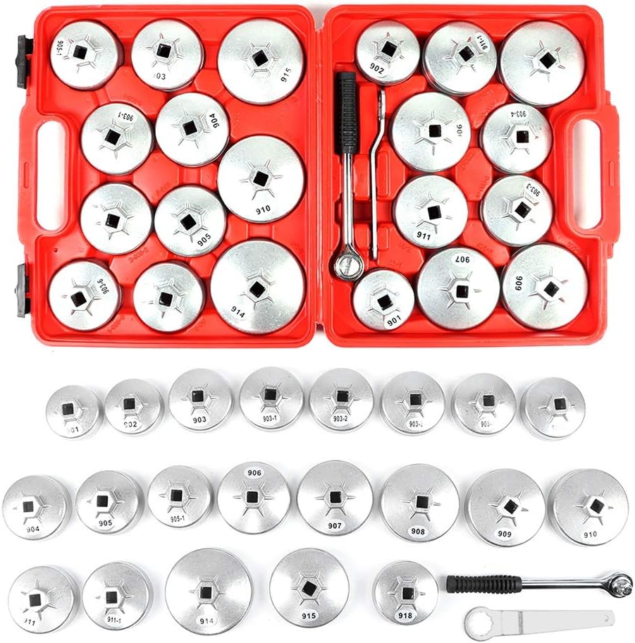lyrlody 23tlg Alu Ölfilterkappen, Ölfilterschlüssel Set, Ölwechselwerkzeug Druckguss Universal Werkz